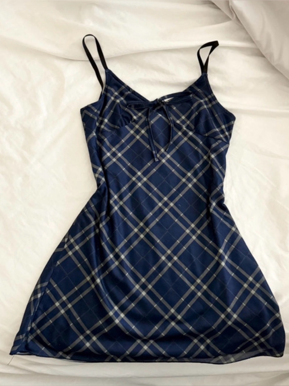 Blue and green plaid mini dress